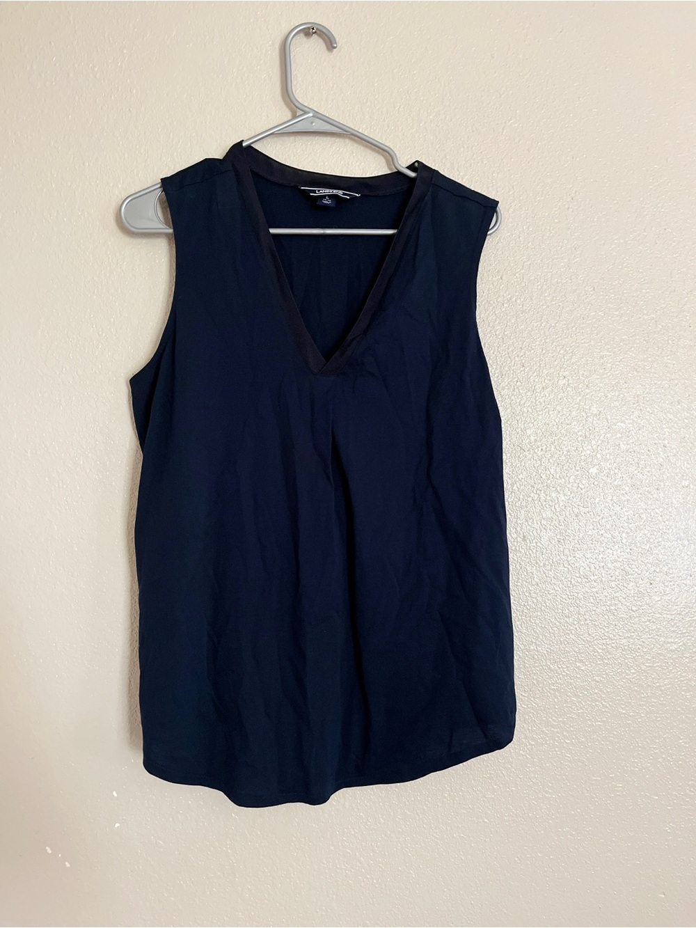 Lands' End Navy V-Neck Sleeveless Camisole with Trim